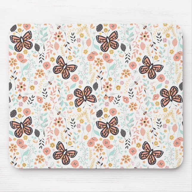 Blume Schmetterlinge und Bienen Mousepad (Vorne)