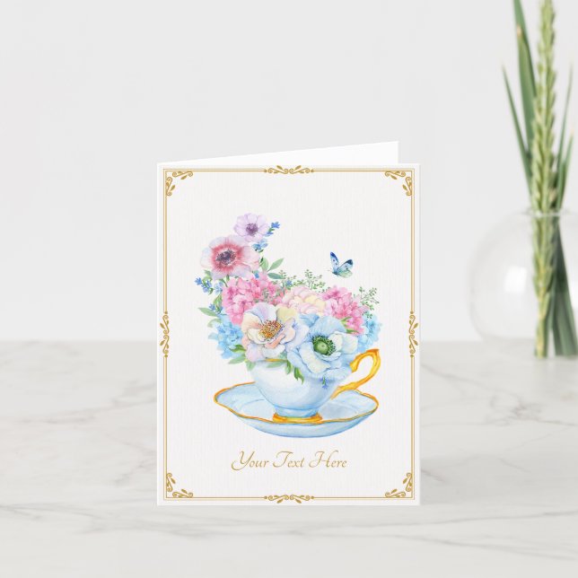 Blume Schmetterlingtee-Tasse Karte (Vorderseite)