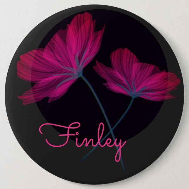 Blume Schwarz-Rosa Elegante Feminine Moderne Button (Vorderseite)