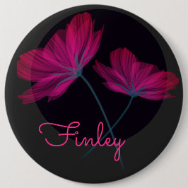 Blume Schwarz-Rosa Elegante Feminine Moderne Button