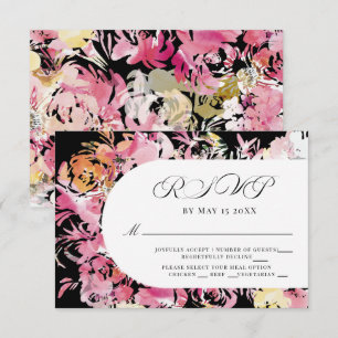 Blume Schwarz, Rosa und Rosa Wasserfarbe UAWG RSVP Karte