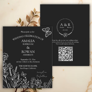 Blume Schwarz-weiß Hochzeitbudget Einladung