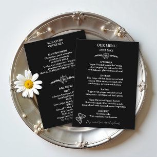 Blume Schwarz-Weiß-Hochzeitmenü Menükarte