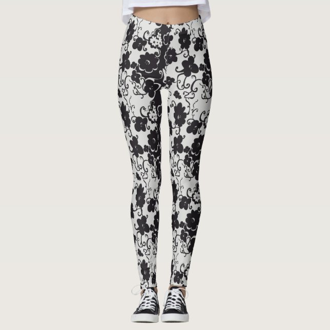 Blume schwarz-weiß leggings (Vorderseite)
