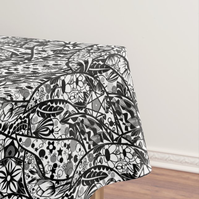 Blume Schwarz-weißes Design Tischdecke (Beispiel)