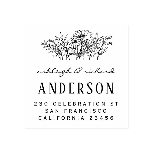 Blume Script-Hochzeitnamen benutzerdefinierte Rück Gummistempel (Prägung)