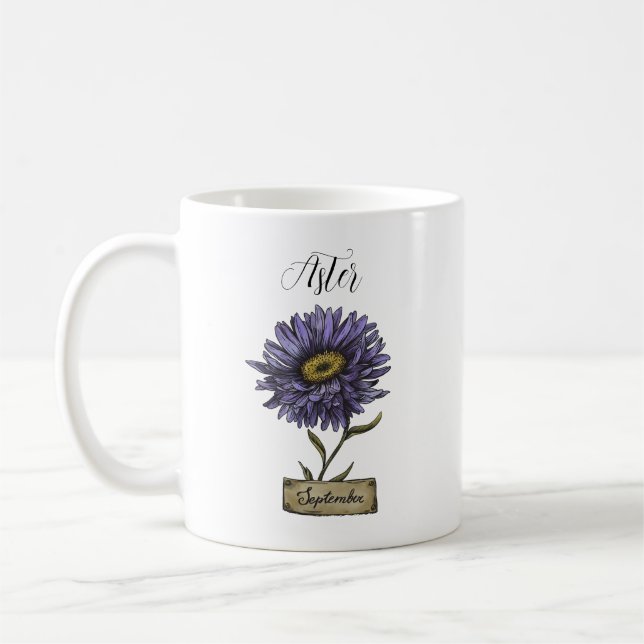 Blume SEPTEMBER Geburtstag Lila Aster Kaffeetasse (Links)