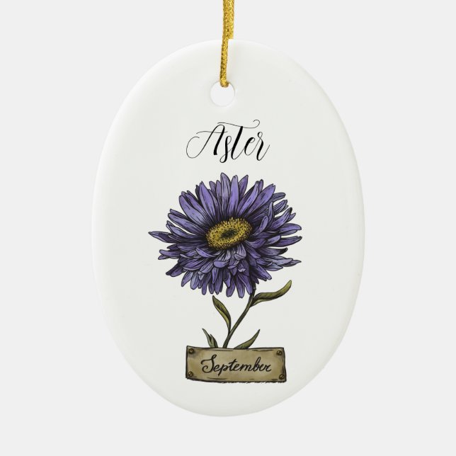 Blume SEPTEMBER Geburtstag Lila Aster Keramik Ornament (Vorne)