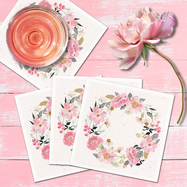 Blume Serviette (Watercolor pink garden flowers bridal shower napkins)