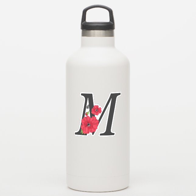 Blume Set, Monogramm M, Buchstabe M, Blume, Monogr Aufkleber (Wassserflasche)