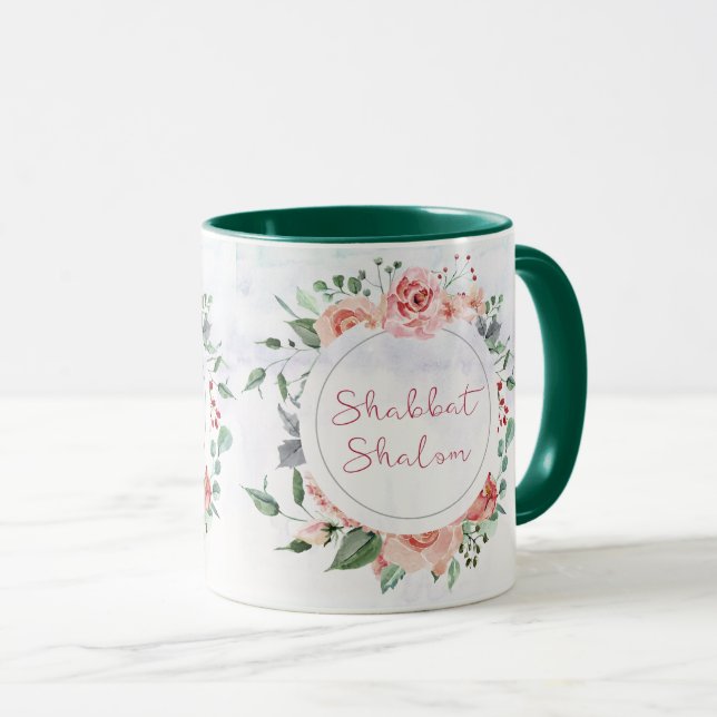 Blume Shabbat Shalom Kaffee Tasse (VorderseiteRechts)