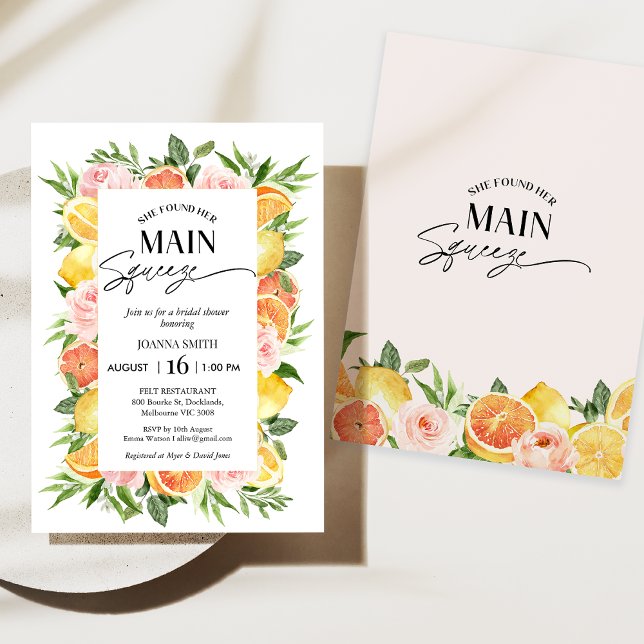 Blume sie fand ihr Haupt-Squeeze-Brautparty Einladung (She Found her main Squeeze Bridal Shower Invitation, Floral Citrus Bridal Shower Invitation, Lemon )