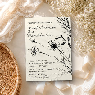 Blume Sketch Botanisches Retropapier Einladung