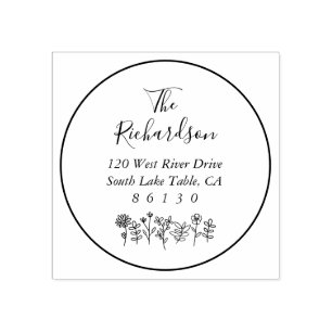 Blume Sketch Diamond Rücksendeadresse Selbstfarbig Gummistempel