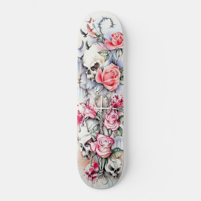 Blume Skull Bird Cross Butterfly Deck Skateboard (Vorderseite)
