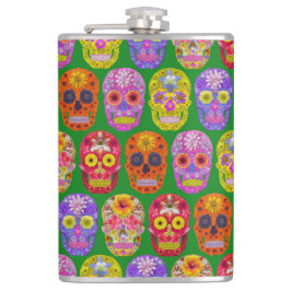 Blume Skulls Nahtloses Muster 2018 Flachmann