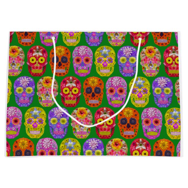 Blume Skulls Nahtloses Muster 2018 Große Geschenktüte (Vorderseite)