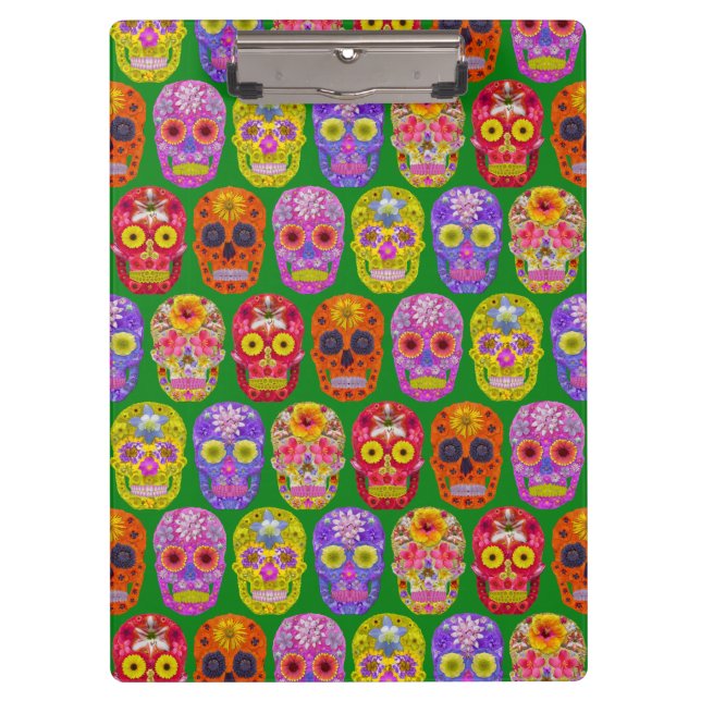 Blume Skulls Nahtloses Muster 2018 Klemmbrett (Vorderseite)