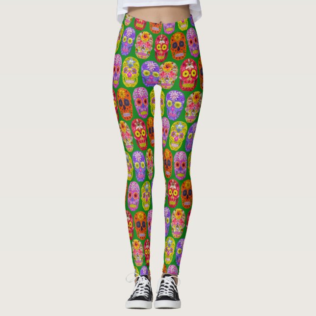 Blume Skulls Nahtloses Muster 2018 Leggings (Vorderseite)