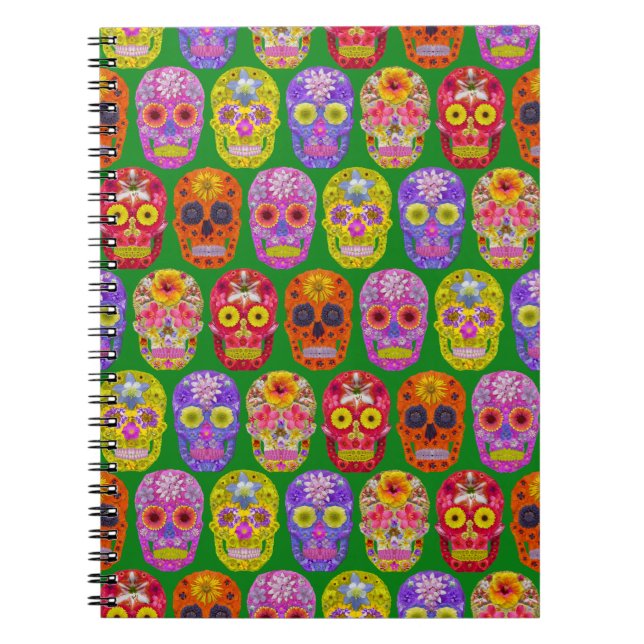 Blume Skulls Nahtloses Muster 2018 Notizblock (Vorderseite)