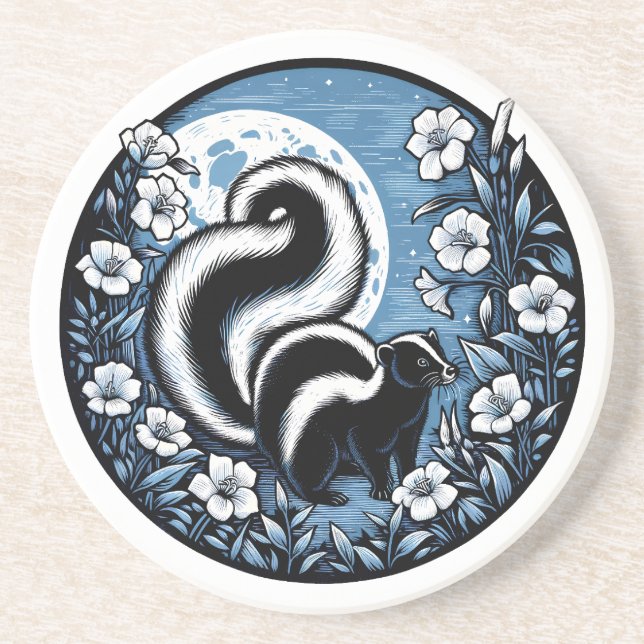 Blume Skunk Artwork Skunks Floral Getränkeuntersetzer (Vorne)