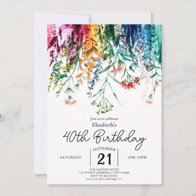 Blume Sommerliche Wildblumen 40. Geburtstag Einladung (Vorderseite)