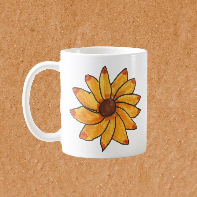 Blume Sonnenblumengelb Kaffeetasse (A mug with a hand drawn yellow sunflower.)