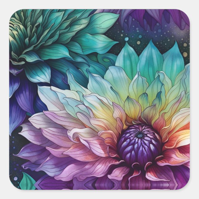 Blume Space Dahlia Quadratischer Aufkleber (Vorderseite)