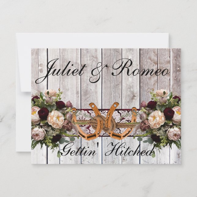 Blume, Spitzen & Horseshoes Burgundy Ribbon Weddin (Vorderseite)