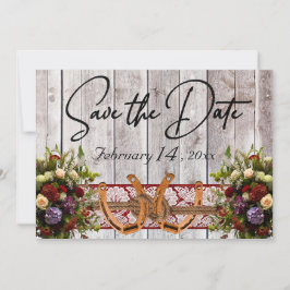 Blume, Spitzen und Hufeisen Hochzeit mit rotem Rib Save The Date