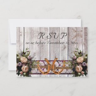Blume, Spitzen und Hufeisen, Lila Hochzeit mit Rib RSVP Karte