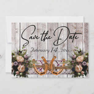 Blume, Spitzen und Hufeisen, Lila Hochzeit mit Rib Save The Date