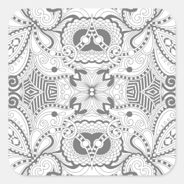 Blume Square Doodle Quadratischer Aufkleber (Vorderseite)