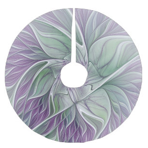 Blume Star, Abstraktes Lila Grünes Fraktal Kunst Polyester Weihnachtsbaumdecke