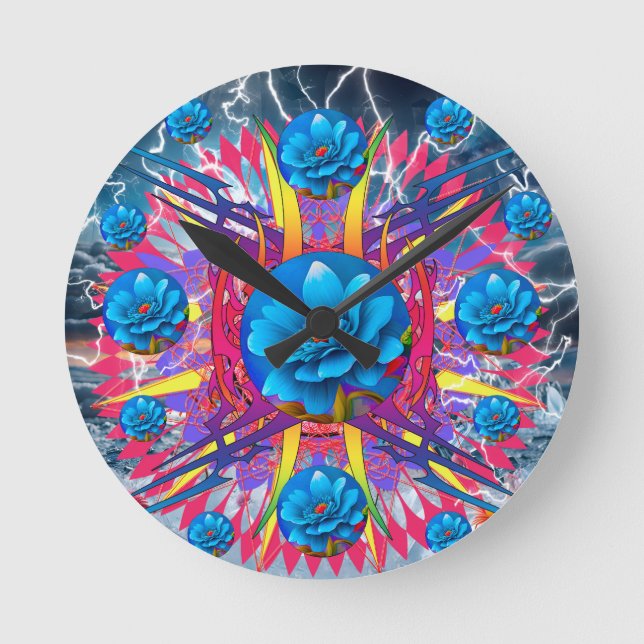 Blume Star Runde Wanduhr (Vorderseite)