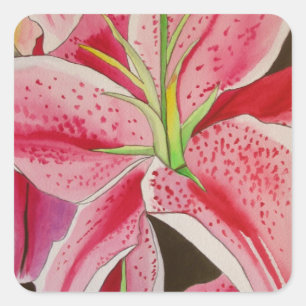 Blume Stargazer pink lila Aquarellkunst Quadratischer Aufkleber