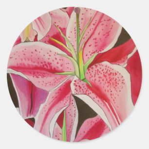 Blume Stargazer pink lila Aquarellkunst Runder Aufkleber