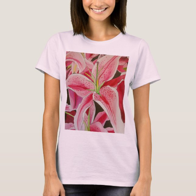Blume Stargazer pink lila Aquarellkunst T-Shirt (Vorderseite)