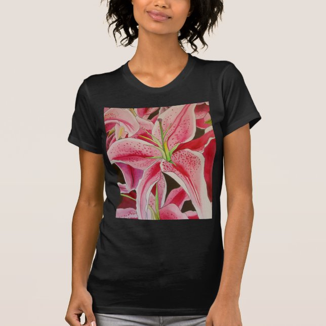 Blume Stargazer pink lila Aquarellkunst T-Shirt (Vorderseite)
