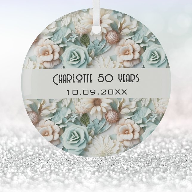 Blume staubige grüne Creme Geburtsname Ornament Aus Glas (Von Creator hochgeladen)