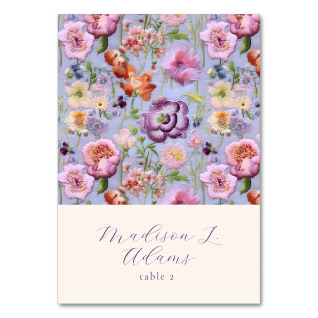 Blume Stickerei für Hochzeitsfalten Platzkarte Tischnummer (Vorderseite)