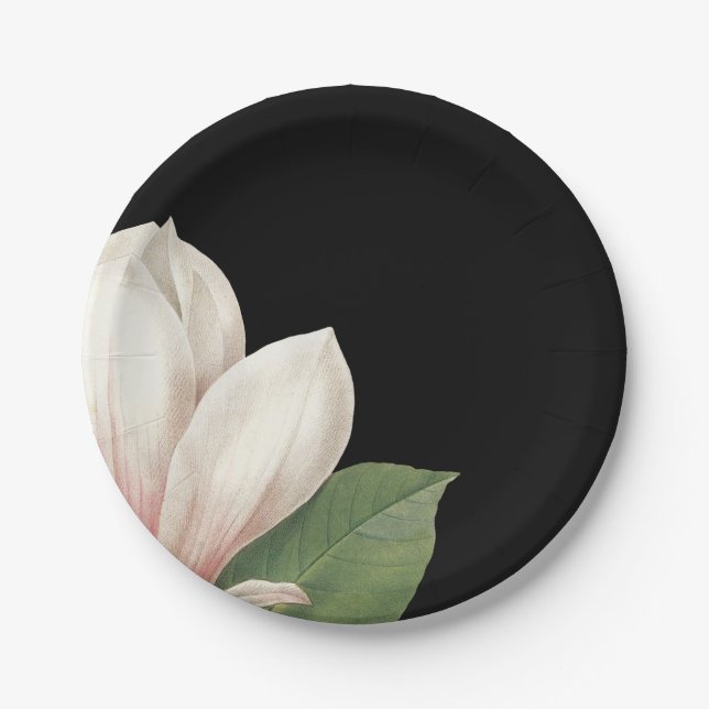 Blume SüdMagnolien | Elegant Black Pappteller (Vorderseite)