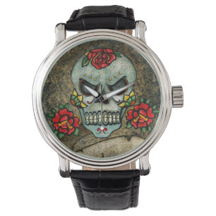 Blume Sugar Skull Armbanduhr