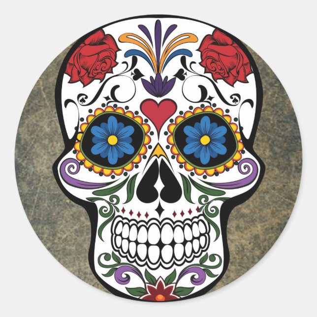 Blume Sugar Skull Runder Aufkleber (Vorderseite)