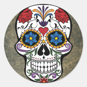 Blume Sugar Skull Runder Aufkleber