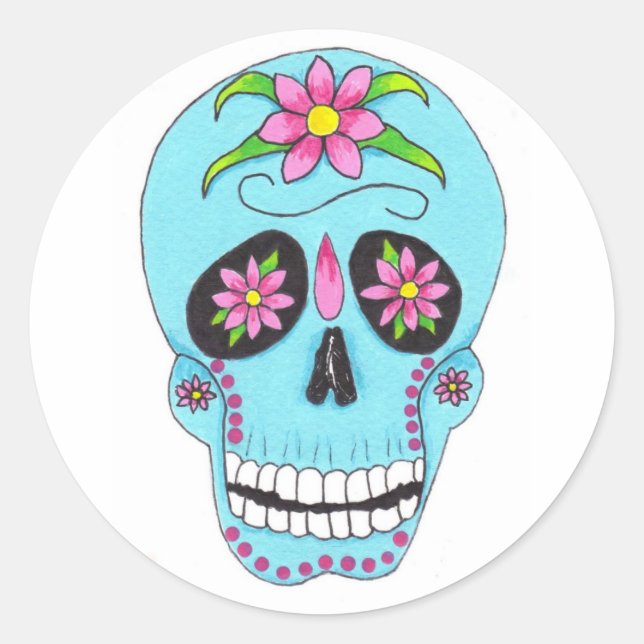 Blume Sugar Skull Runder Aufkleber (Vorderseite)