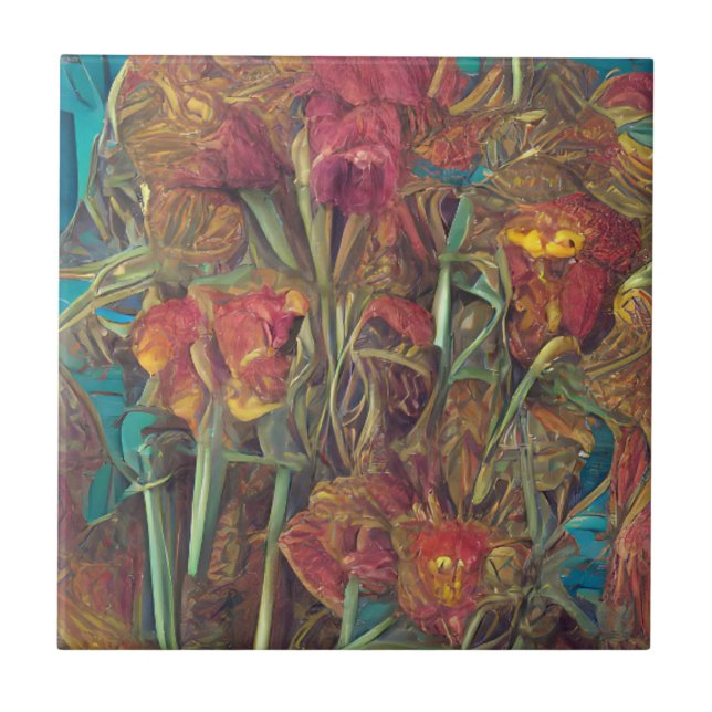 Blume surreal pink grüne digitale Kunst Fliese (Vorderseite)