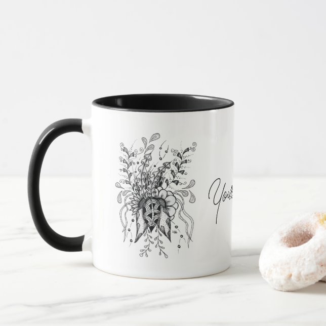 Blume Tangle Art, gezeichnet -  Tasse (Mit Donut)