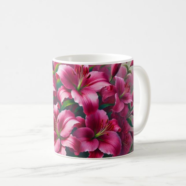 Blume Tasse mit leuchtend rosa Lilien (VorderseiteRechts)