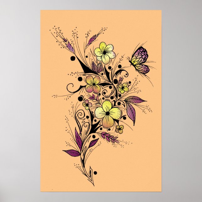 Blume Tattoo in Gelb und Lila Poster (Vorne)